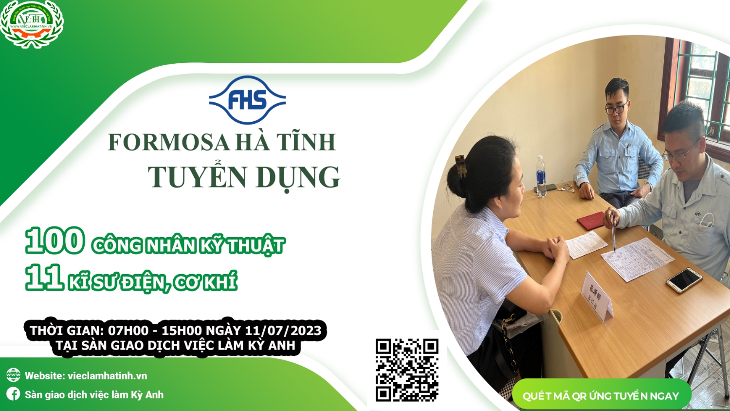 Công ty Formosa Hà Tĩnh tuyển dụng ngày 11/07/2023 tại Sàn GDVL Kỳ Anh