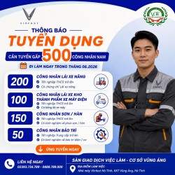 VinFast Hà Tĩnh tuyển gấp 500 lao động nam – Phỏng vấn trực tiếp ngày...