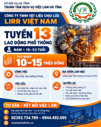 Công ty LIRR Việt Nam tuyển 13 lao động phổ thông làm việc tại KKT Vũng Áng