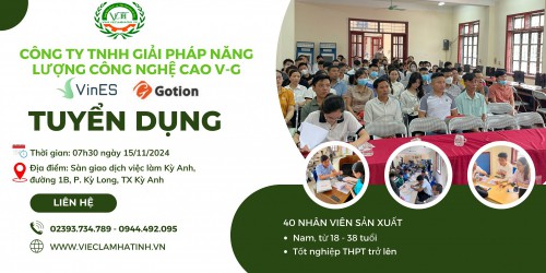 VinES - Gotion tuyển dụng lao động ngày 15/11/2024 tại Sàn GDVL Kỳ Anh