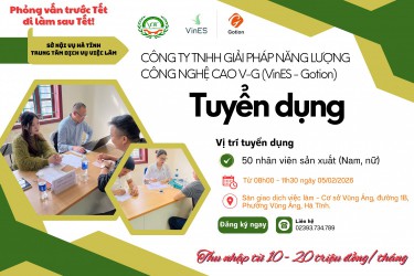 VinES - Gotion tuyển dụng lao động với mức thu nhập từ 10 - 20 triệu đồng/tháng
