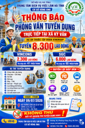 Thông báo phỏng vấn tuyển dụng trực tiếp tại xã Kỳ Văn: Dự án Vingroup tuyển...