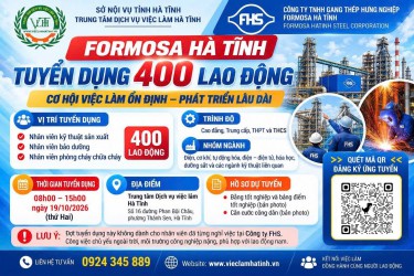 Formosa Hà Tĩnh tuyển dụng trực tiếp 400 lao động tại Trung tâm Dịch vụ việc làm Hà Tĩnh