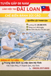 TUYỂN 08 NAM CHẾ BIẾN THỰC PHẨM ĐÀI LOAN
