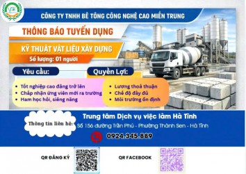 Công ty TNHH Bê tông Công nghệ cao Miền Trung thông báo tuyển dụng