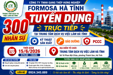 Formosa Hà Tĩnh tuyển dụng trực tiếp 300 nhân sự tại Trung tâm Dịch vụ việc làm...