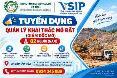 Vsip tuyển dụng 02 quản lý khai thác mỏ đất