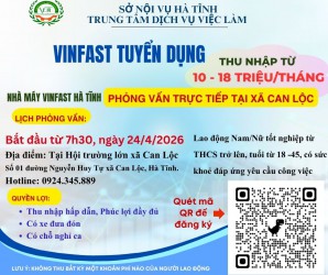 VINFAST Hà Tĩnh tuyển dụng trực tiếp tại Can Lộc