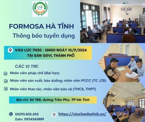 Formosa Hà Tĩnh thông báo tuyển dụng ngày 10/9/2024 tại Sàn GDVL Thành phố