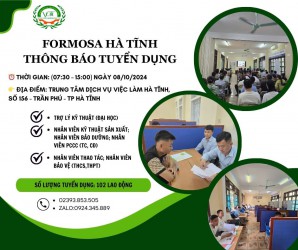 Formosa Hà Tĩnh thông báo tuyển dụng ngày 08/10/2024 tại Sàn GDVL Thành phố