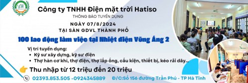 Công ty TNHH Điện mặt trời Hatiso tuyển dụng trực tiếp vào ngày 07/8/2024