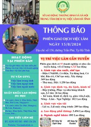 Thông báo tổ chức Phiên giao dịch việc làm định kỳ ngày 15/8/2024