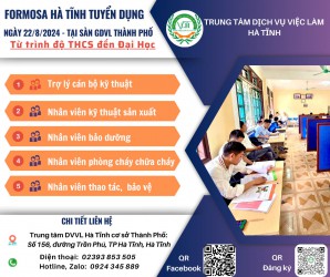 Formosa Hà Tĩnh thông báo tuyển dụng ngày 22/8/2024 tại Sàn GDVL Thành phố