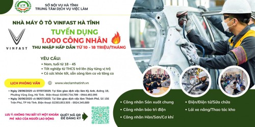 Cơ hội việc làm tại nhà máy ô tô điện Vinfast Hà Tĩnh - Thu nhập hấp dẫn - Ổn định lâu dài