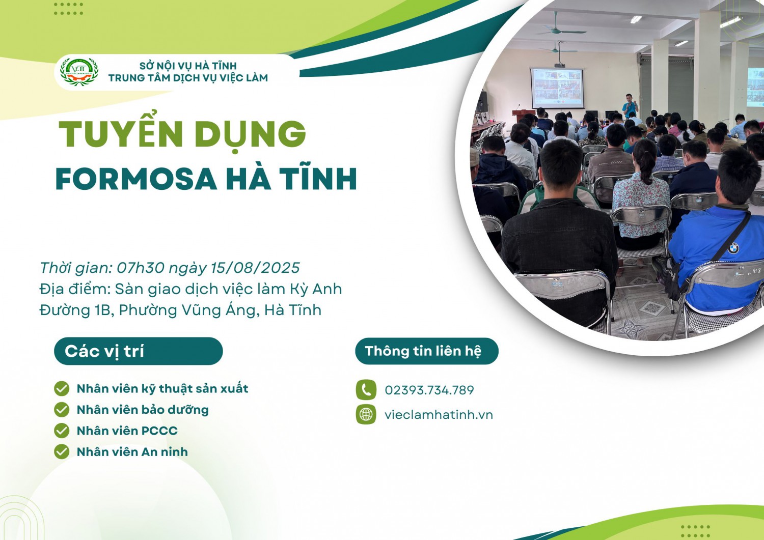 Formosa Hà Tĩnh tuyển dụng ngày 15/8/2025 tại Sàn GDVL Kỳ Anh