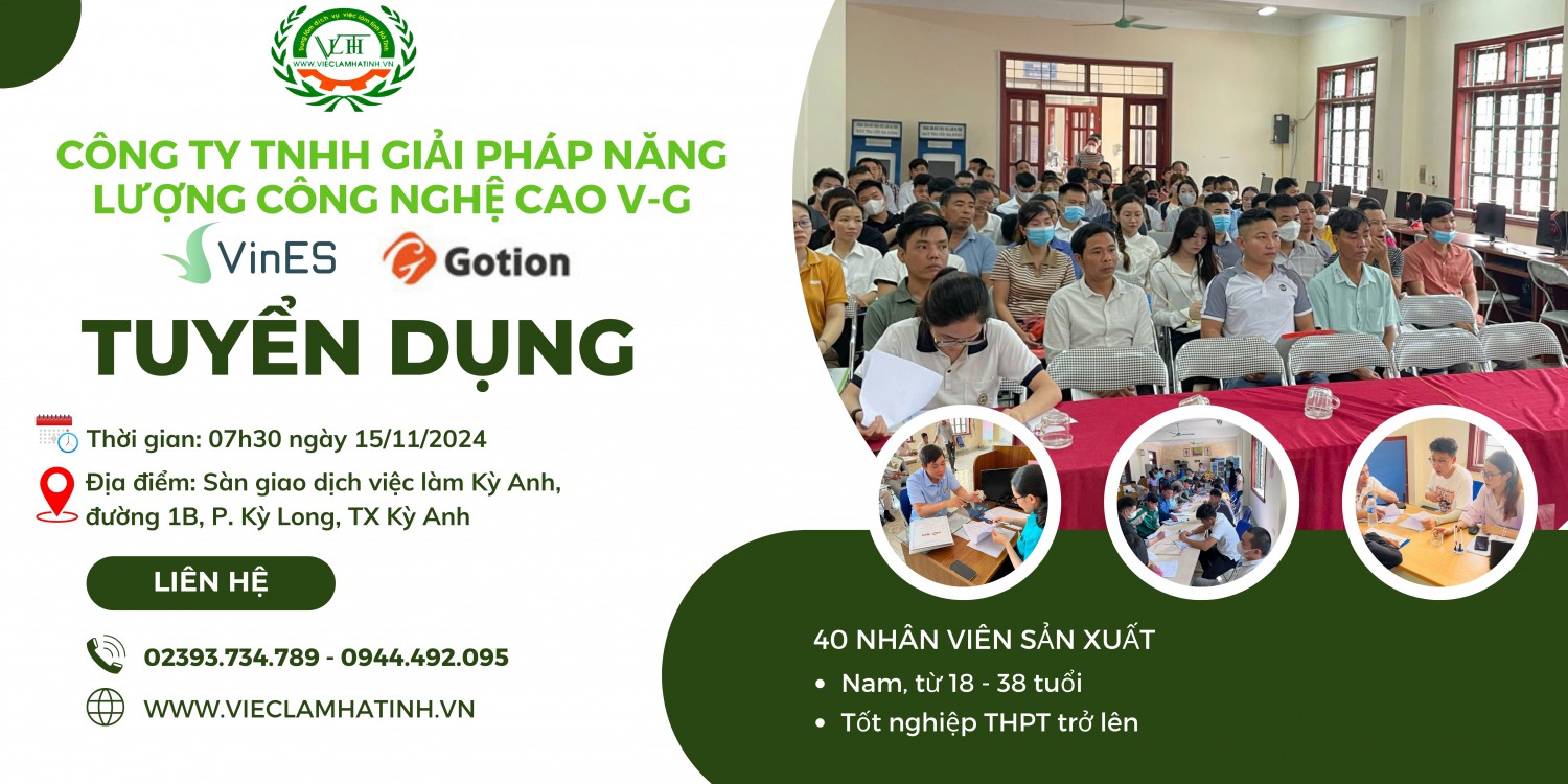 VinES - Gotion tuyển dụng lao động ngày 15/11/2024 tại Sàn GDVL Kỳ Anh