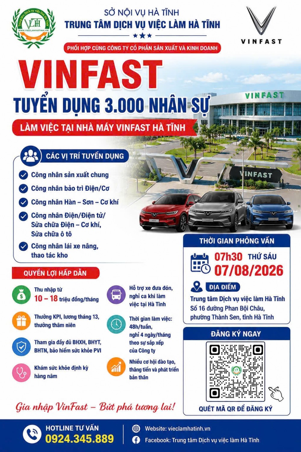 Vinfast Hà Tĩnh tuyển dụng 3000 nhân sự tại Trung tâm Dịch vụ việc làm Hà Tĩnh