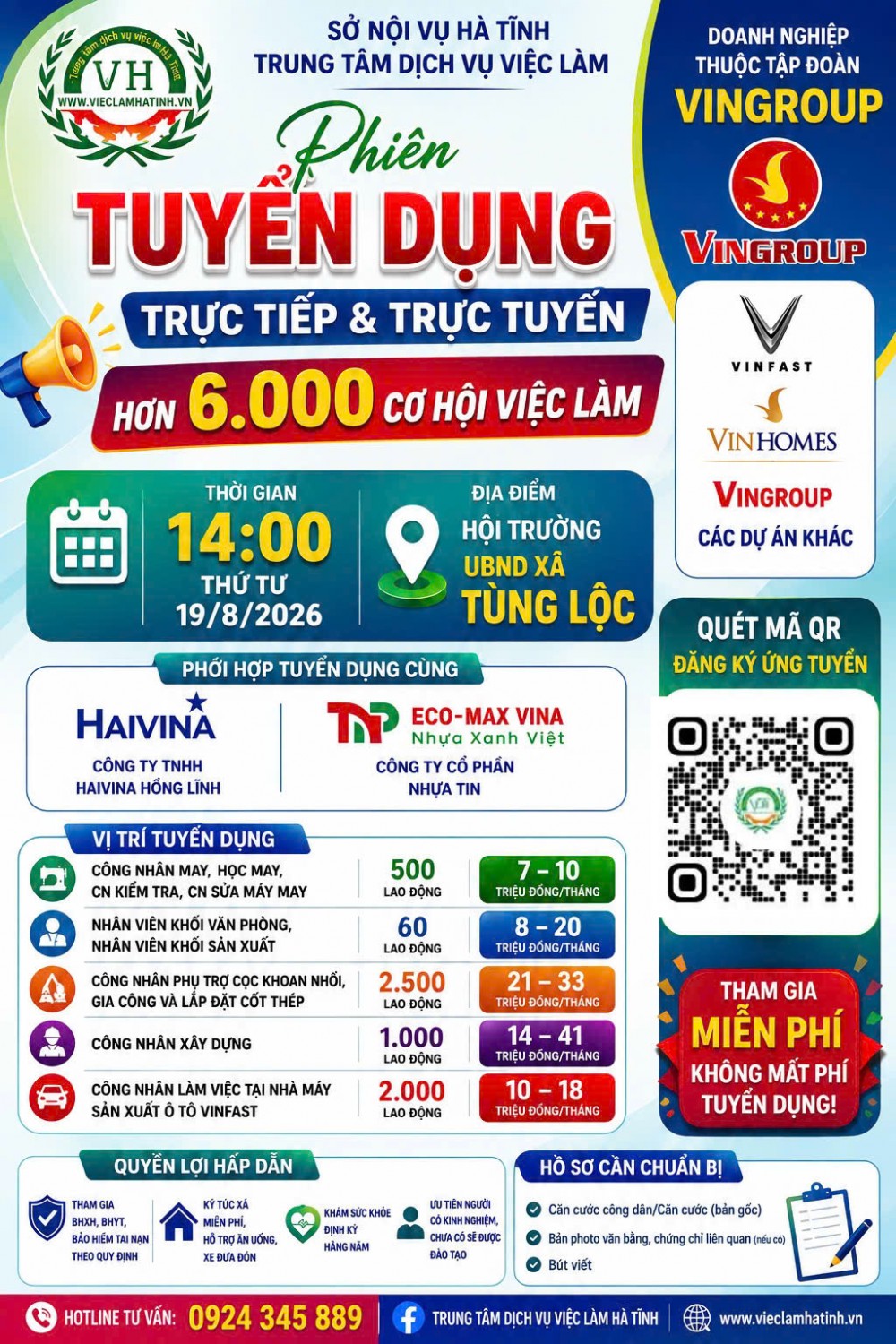 VinFast tiếp tục tuyển dụng 2.500 nhân sự tại Hà Tĩnh ngày 18/08/2026