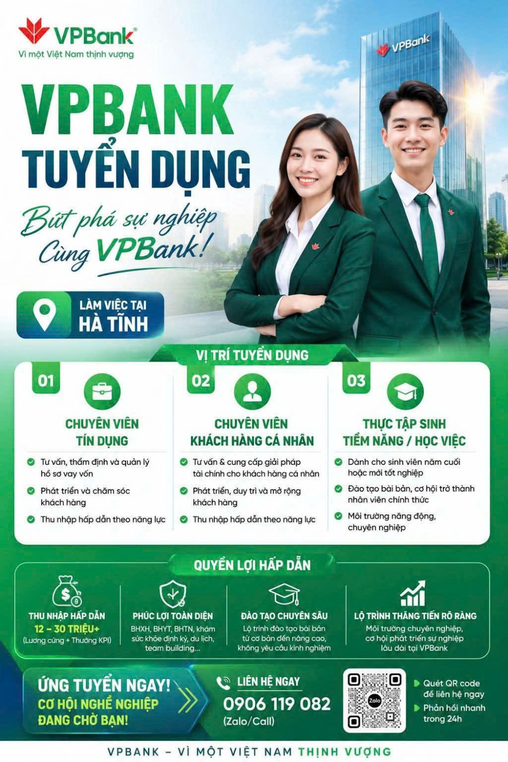 Ngân hàng VPBank tuyển dụng nhân sự làm việc tại Hà Tĩnh