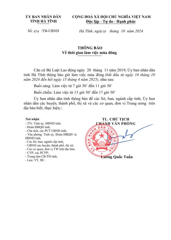 giờ làm việc mùa đông