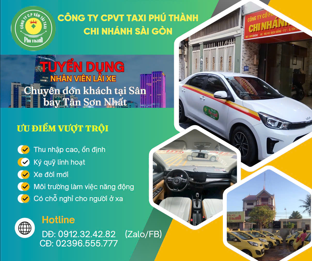 Công ty Cổ phần Vận tải Taxi Phú Thành - CN Sài Gon thông báo tuyển dụng