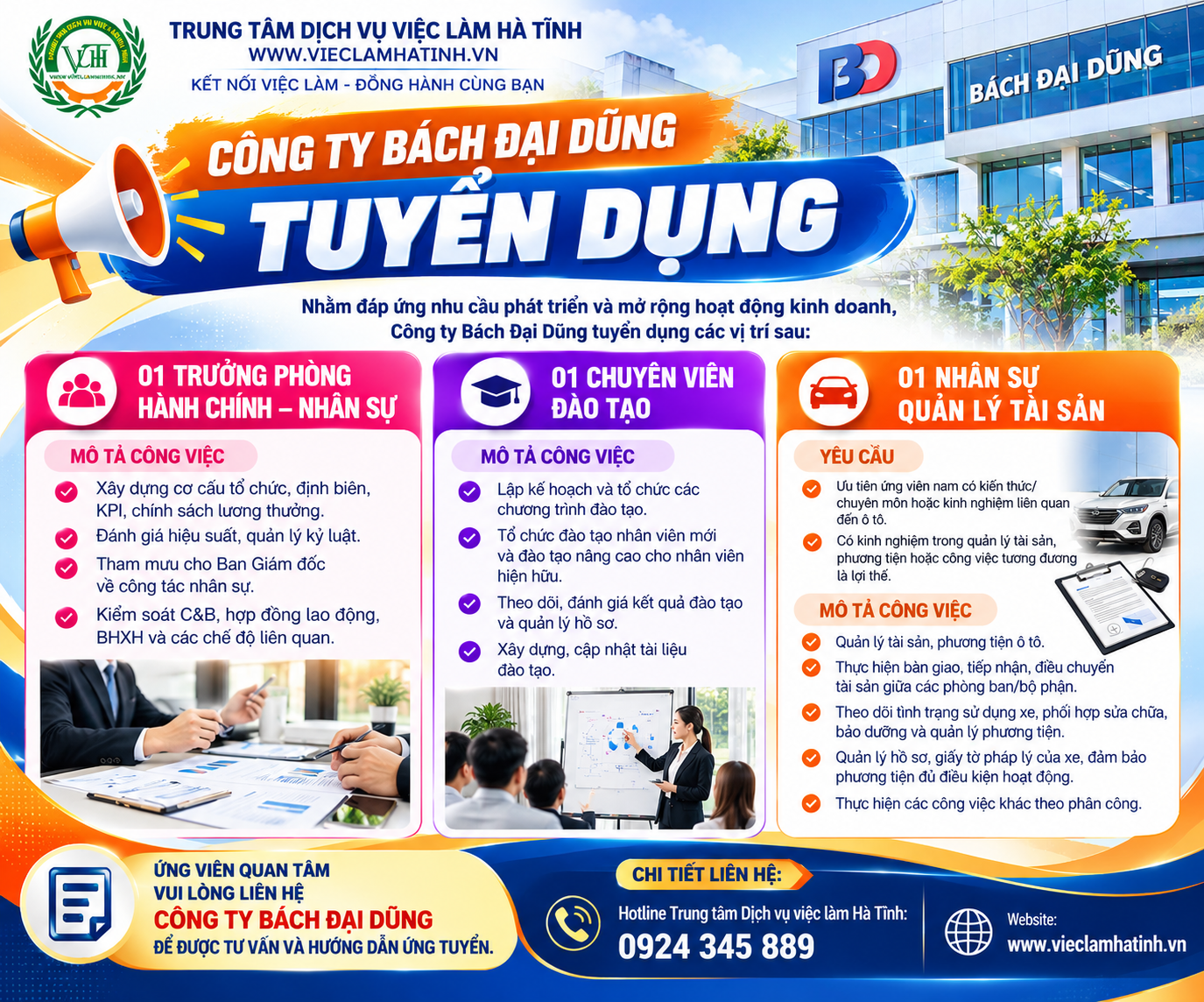Bách Đại Dũng mở rộng đội ngũ - Tuyển dụng 03 vị trí nhân sự