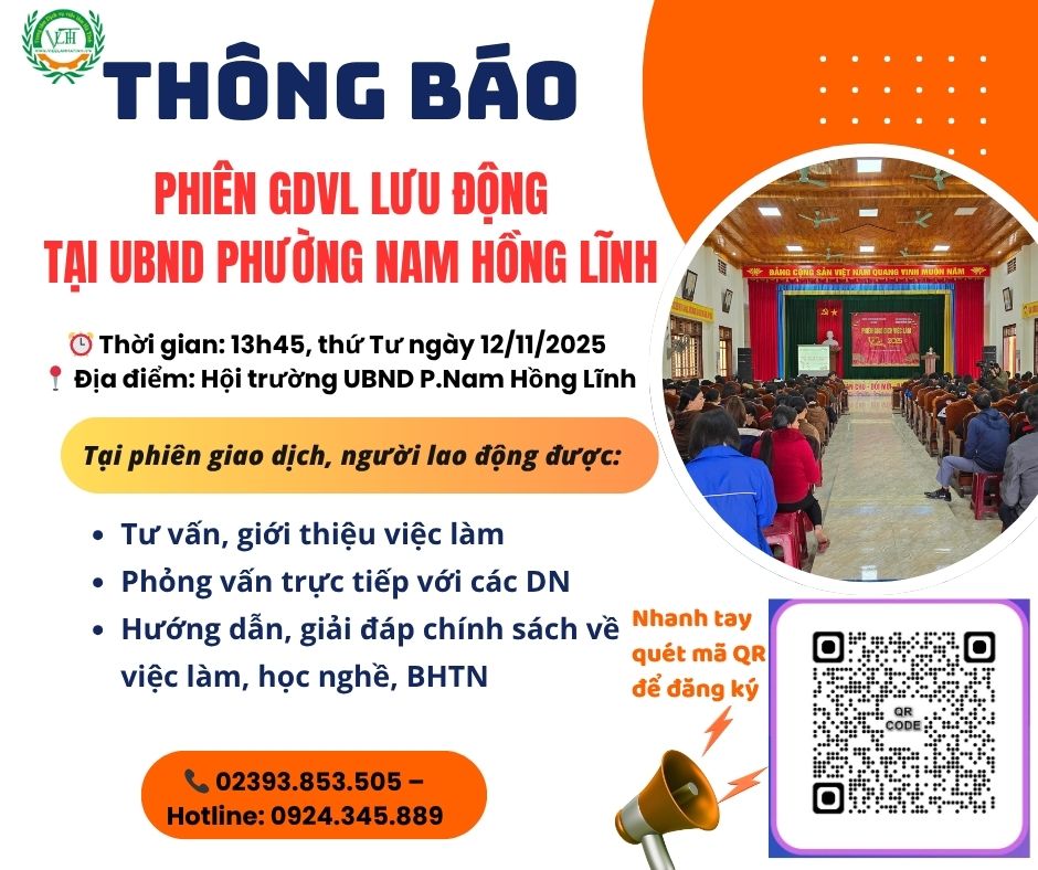 Thông báo Phiên GDVL lưu động tại phường Nam Hồng Lĩnh