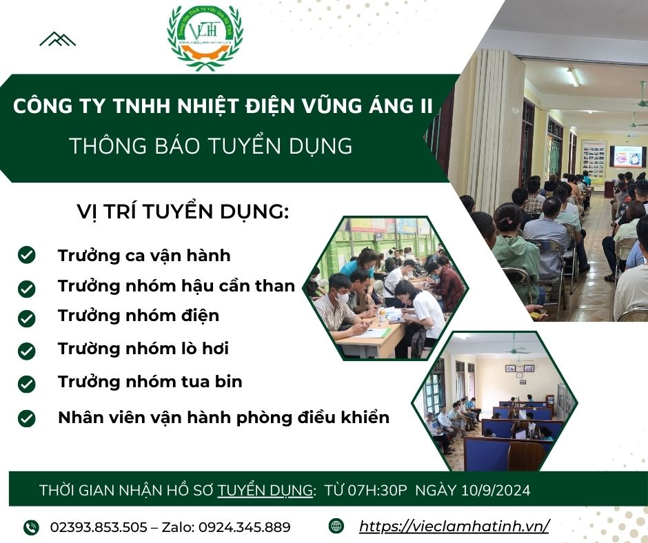 Công ty TNHH Nhiệt điện Vũng Áng II thông báo nhận hồ sơ tuyển dụng