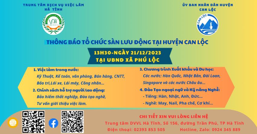 Thông báo tổ chức Sàn việc làm lưu động tại huyện Can Lộc