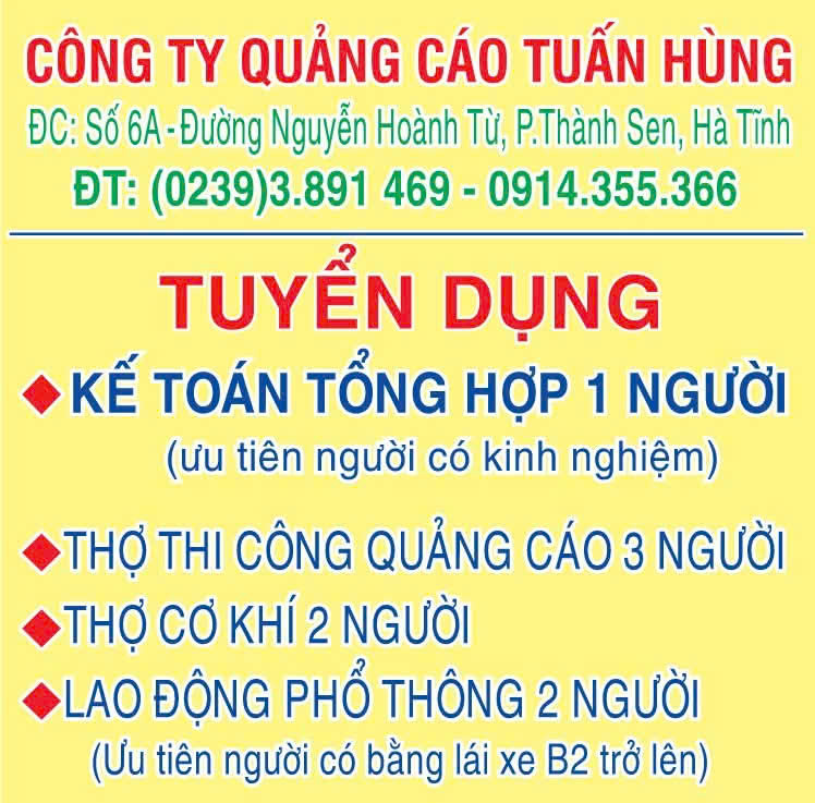Công ty quảng cáo Tuấn Hùng tuyển dụng