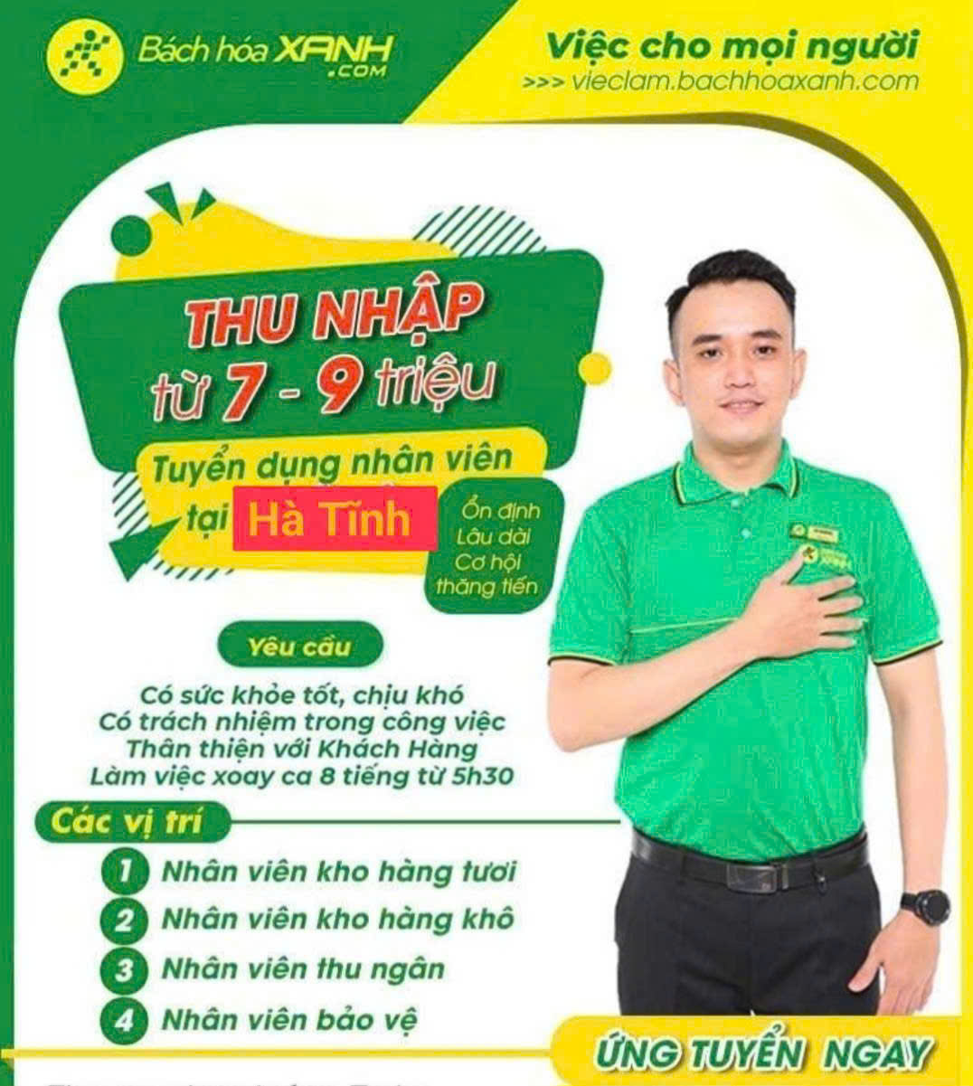 Thông báo tuyển dụng nhân viên Bách Hoá Xanh