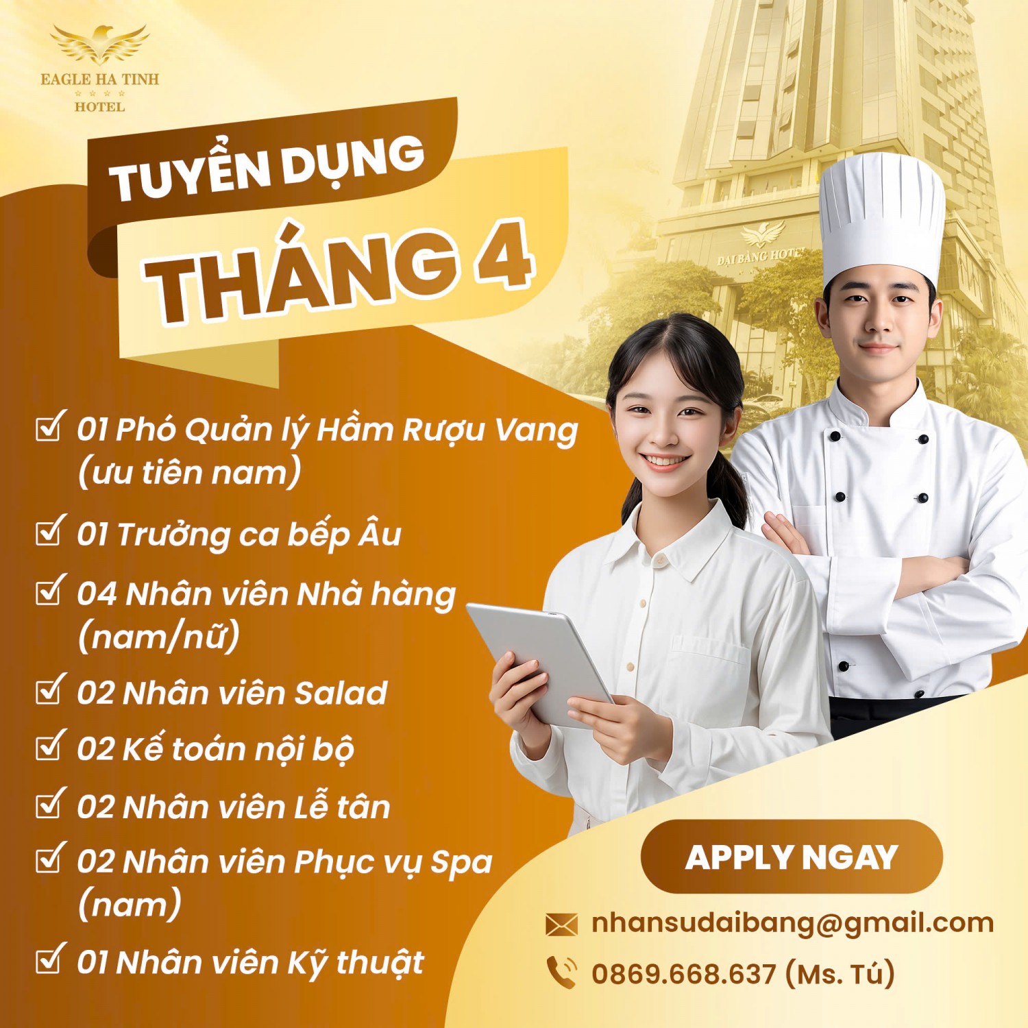 Khách sạn Đại Bàng Hà Tĩnh tuyển dụng trực tiếp tại Phiên GDVL